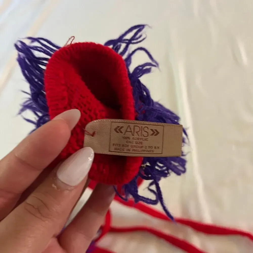 Vtg Red Kids Corded Mittens Knit Lion Animal